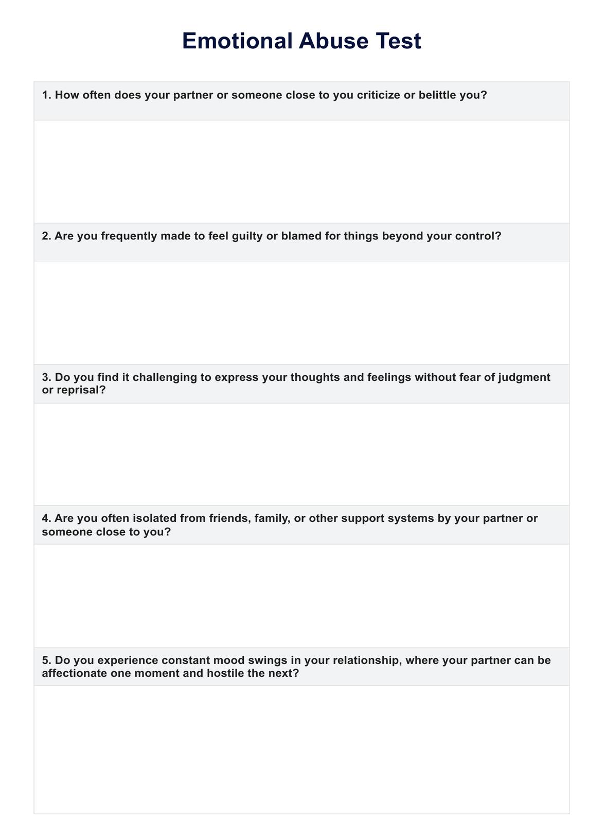 Emotional Abuse Test PDF Example