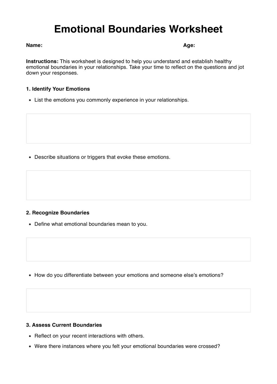 Emotional Boundaries Worksheets PDF Example