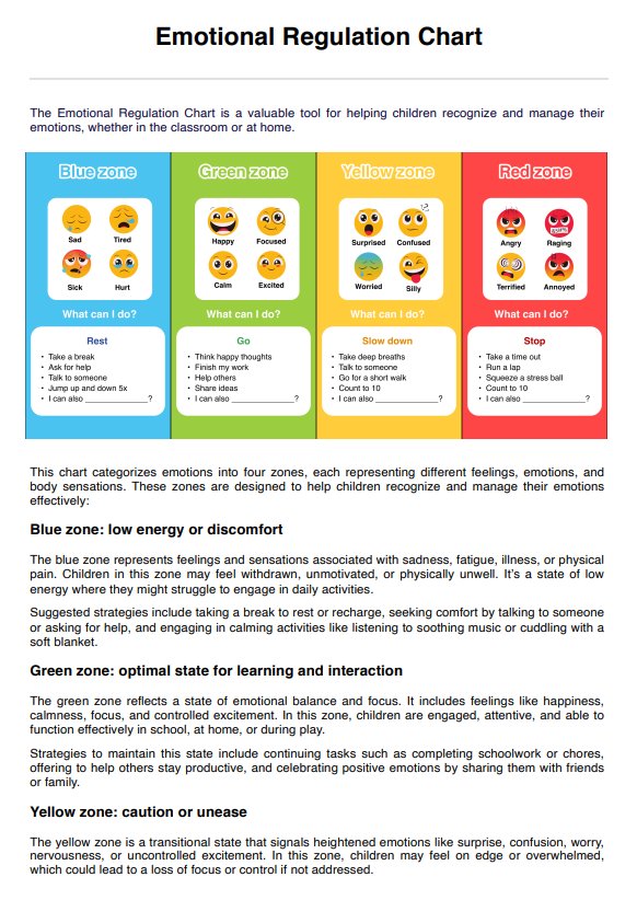 Emotional Regulation Chart PDF Example