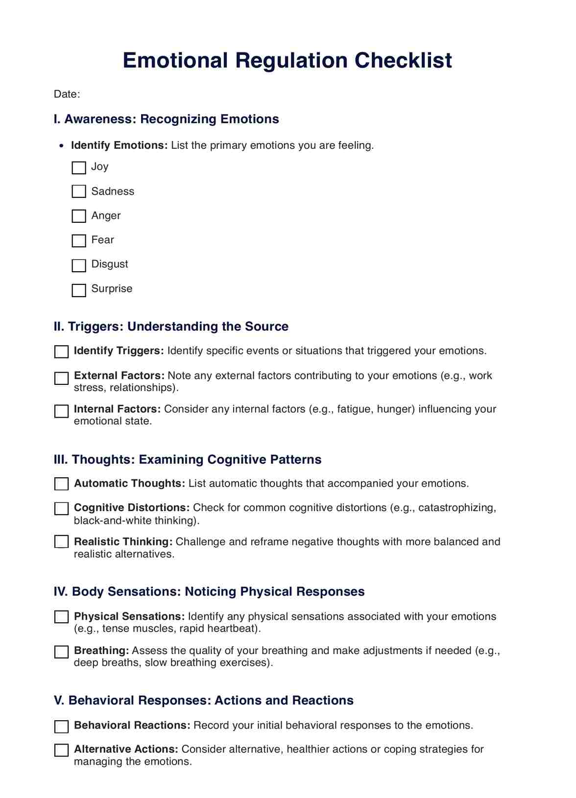 Emotion Regulation Checklist PDF Example