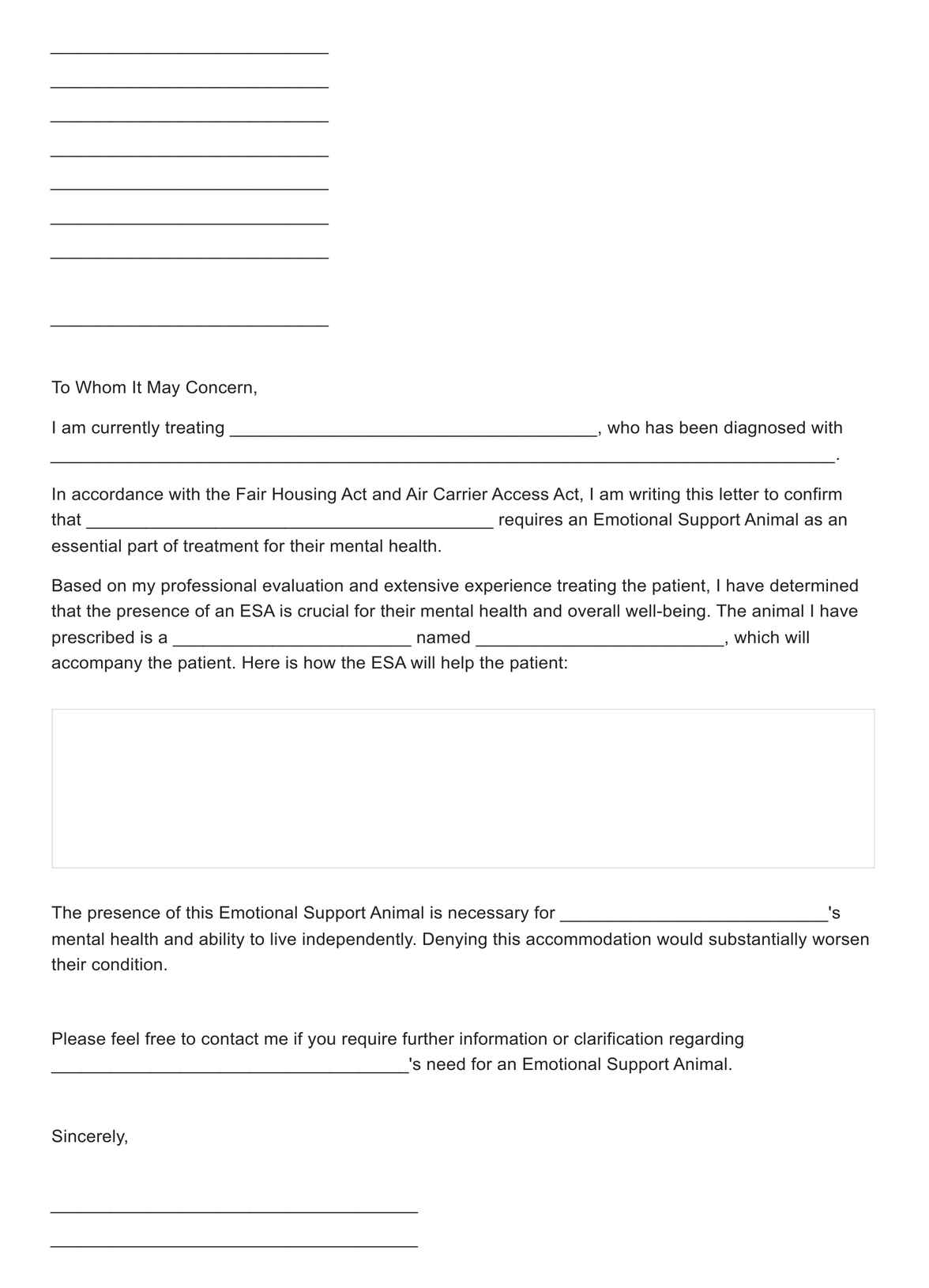 ESA Letter Florida PDF Example