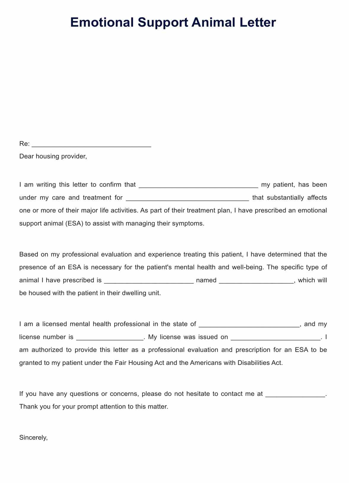 Emotional Support Animal Letter For Air Travel PDF Example