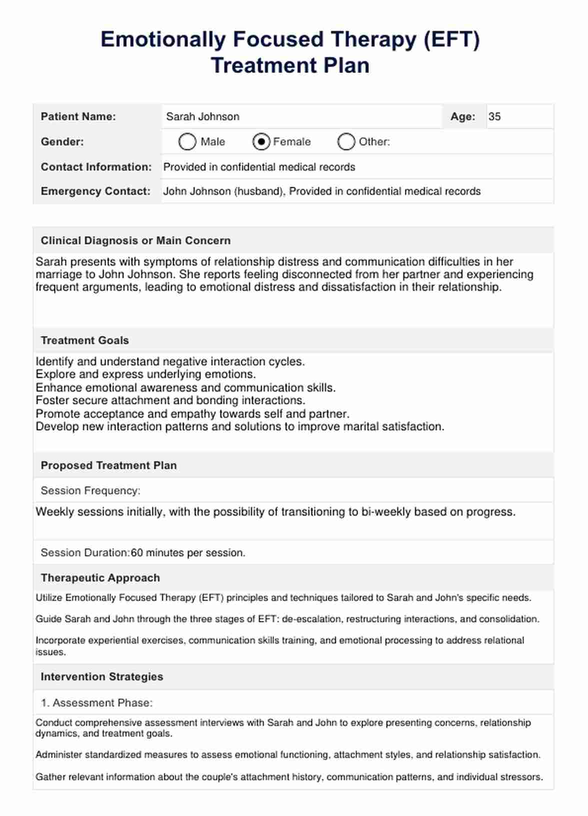 EFT Treatment Plan PDF Example