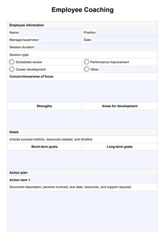 Employee Coaching Template PDF Example