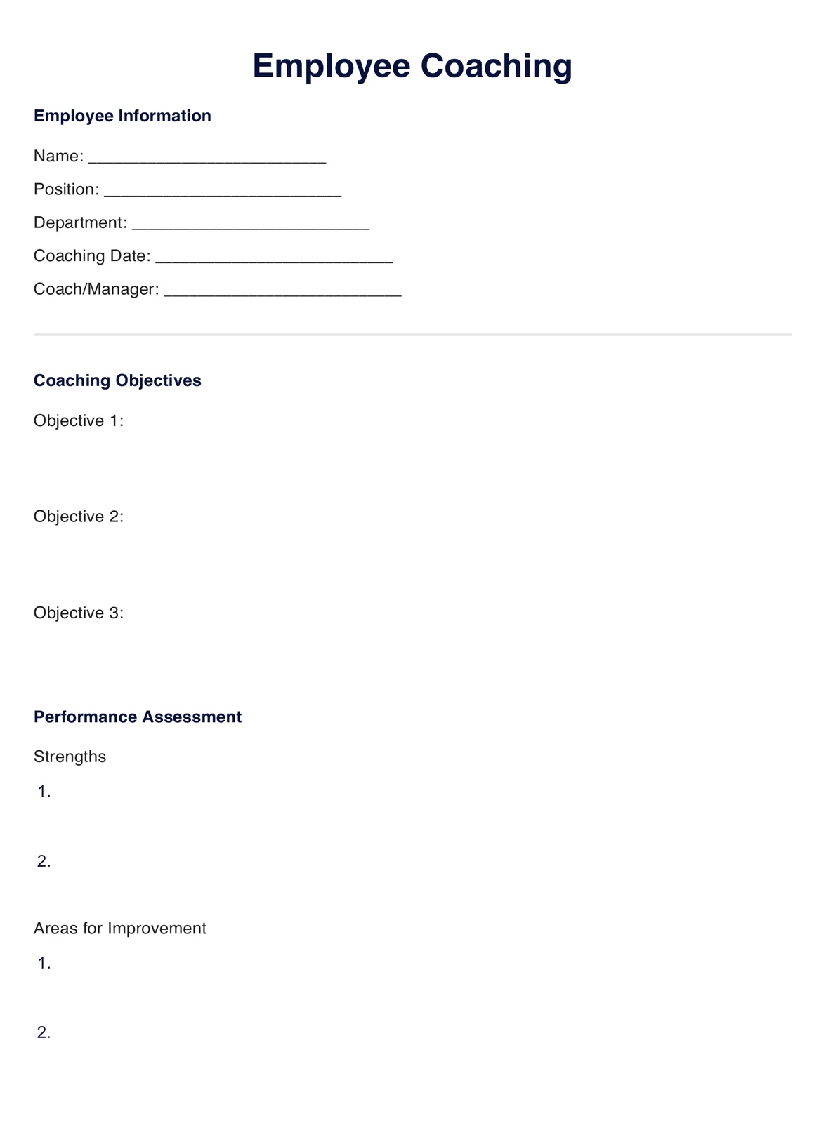 Employee Coaching Template PDF Example