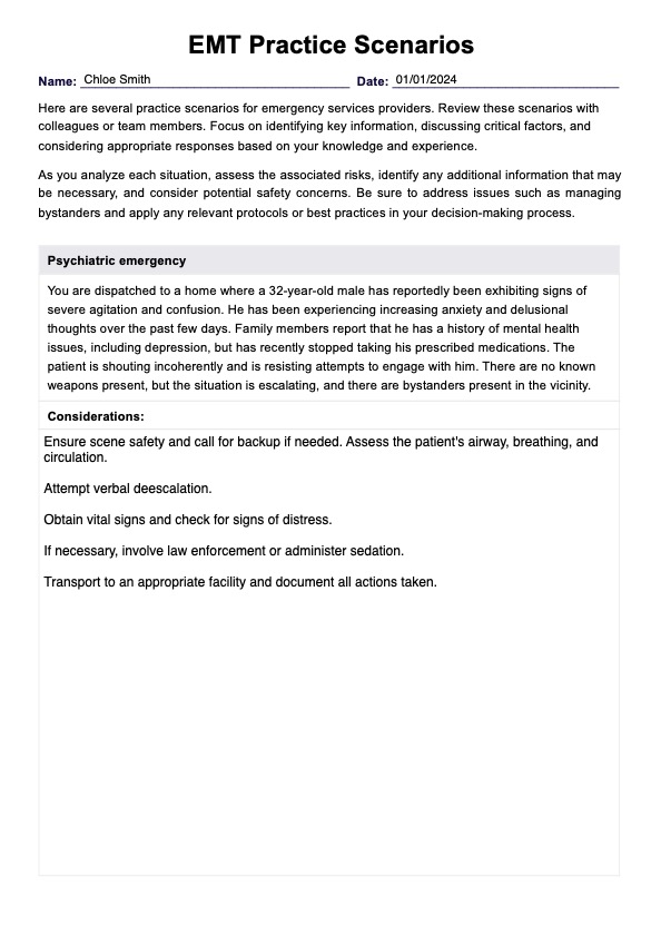 EMT Practice Scenarios PDF Example