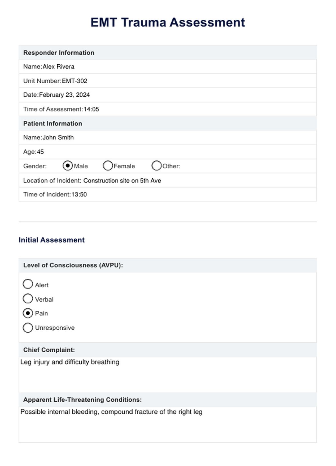 EMT Trauma Assessment PDF Example
