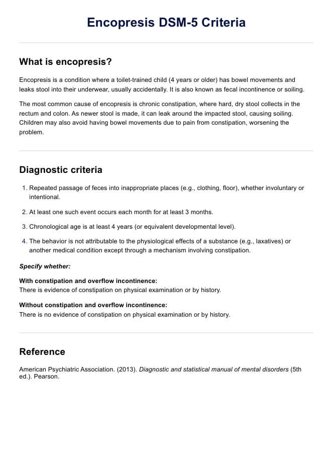 Encopresis DSM-5 Criteria PDF Example