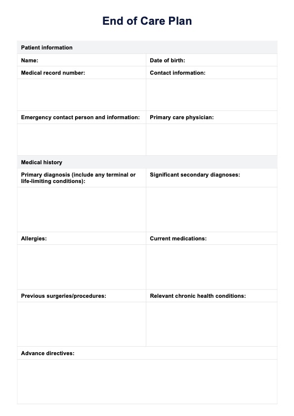 End Of Life Care Plan PDF Example