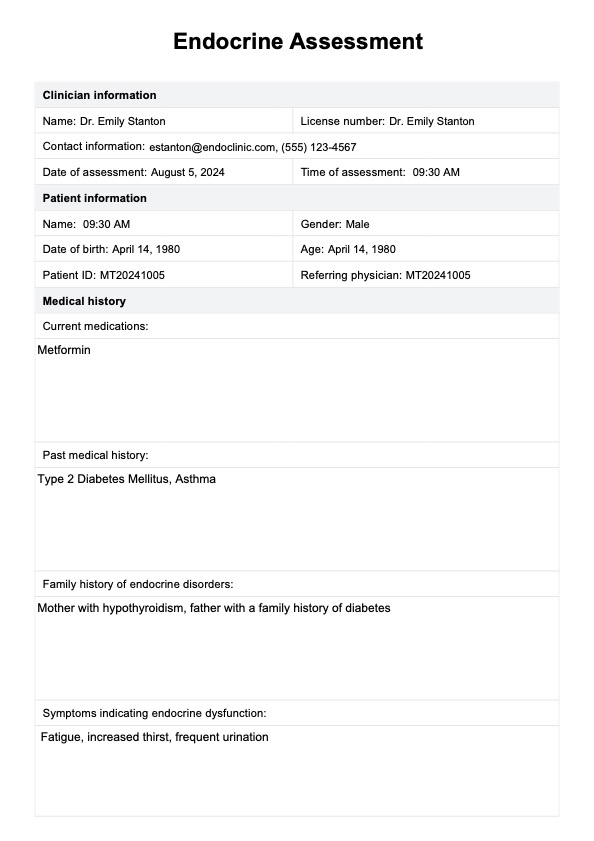 एंडोक्राइन असेसमेंट PDF Example