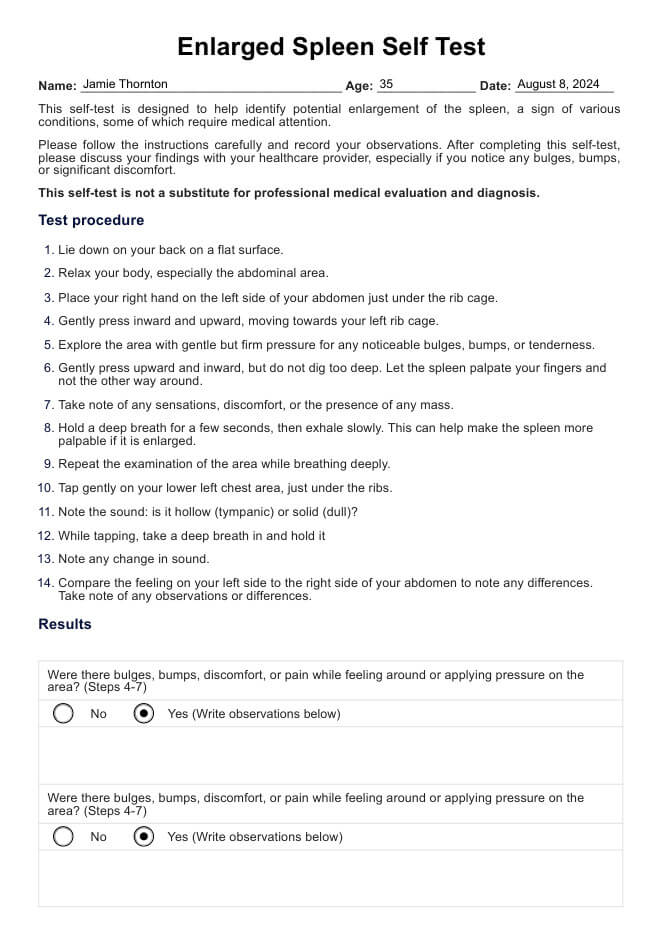 الاختبار الذاتي لتضخم الطحال PDF Example