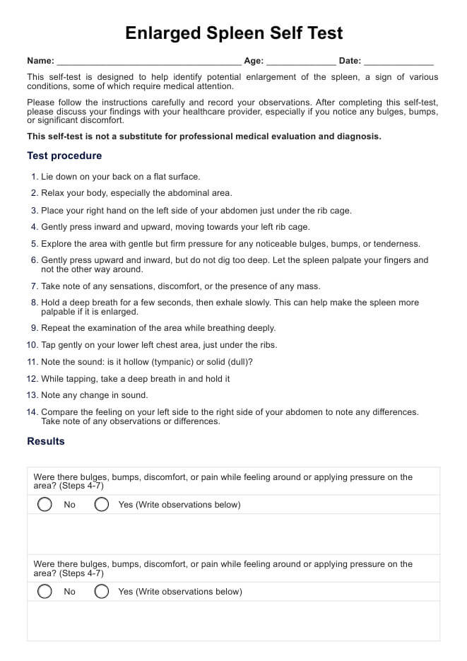 Forstørret milt selvtest PDF Example