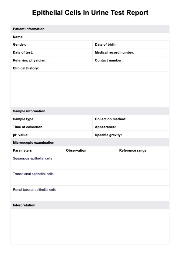 Reporte de prueba de células epiteliales en orina PDF Example