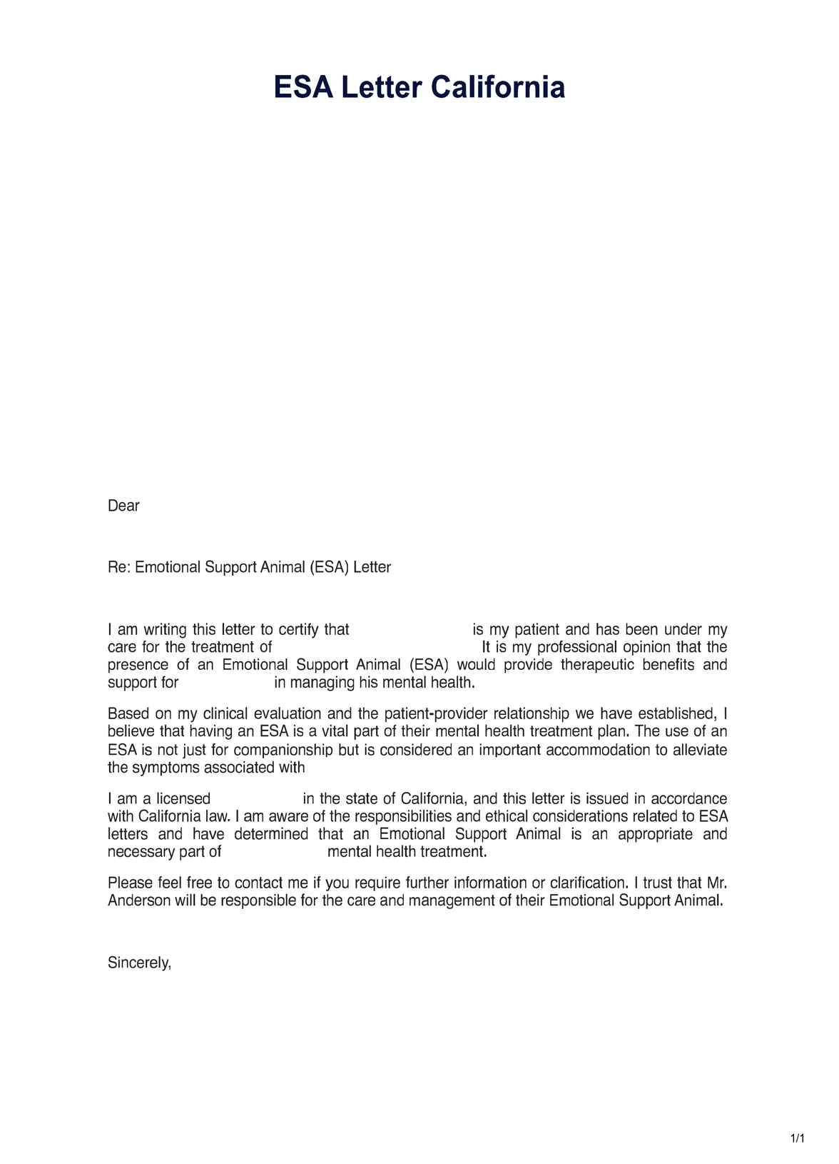 ESA Letter California PDF Example