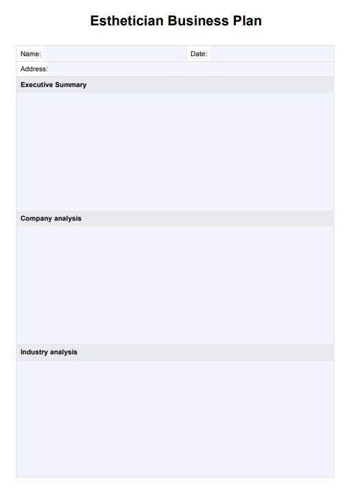 Plan de negocio de esteticista PDF Example