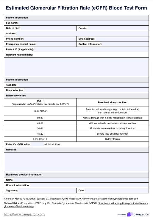 Test de TEFG en sangre (tasa estimada de filtrado glomerular) PDF Example