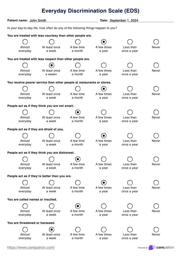 Everyday Discrimination Scale (EDS) PDF Example