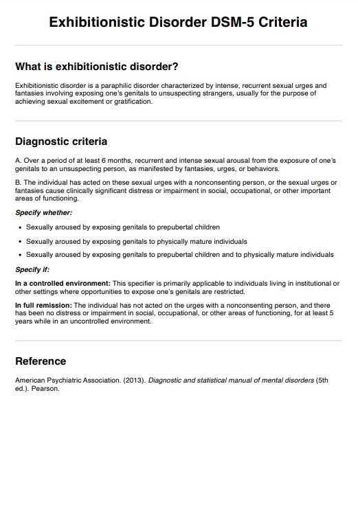 Exhibitionistic Disorder DSM-5 Criteria PDF Example