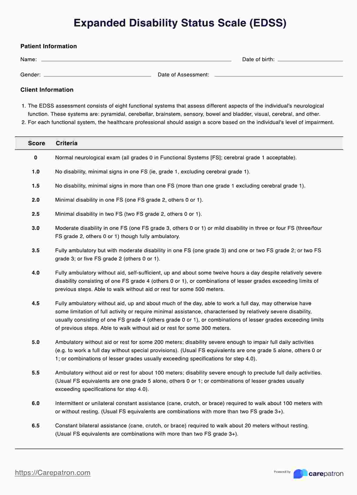 Expanded Disability Status Scale (EDSS) PDF Example