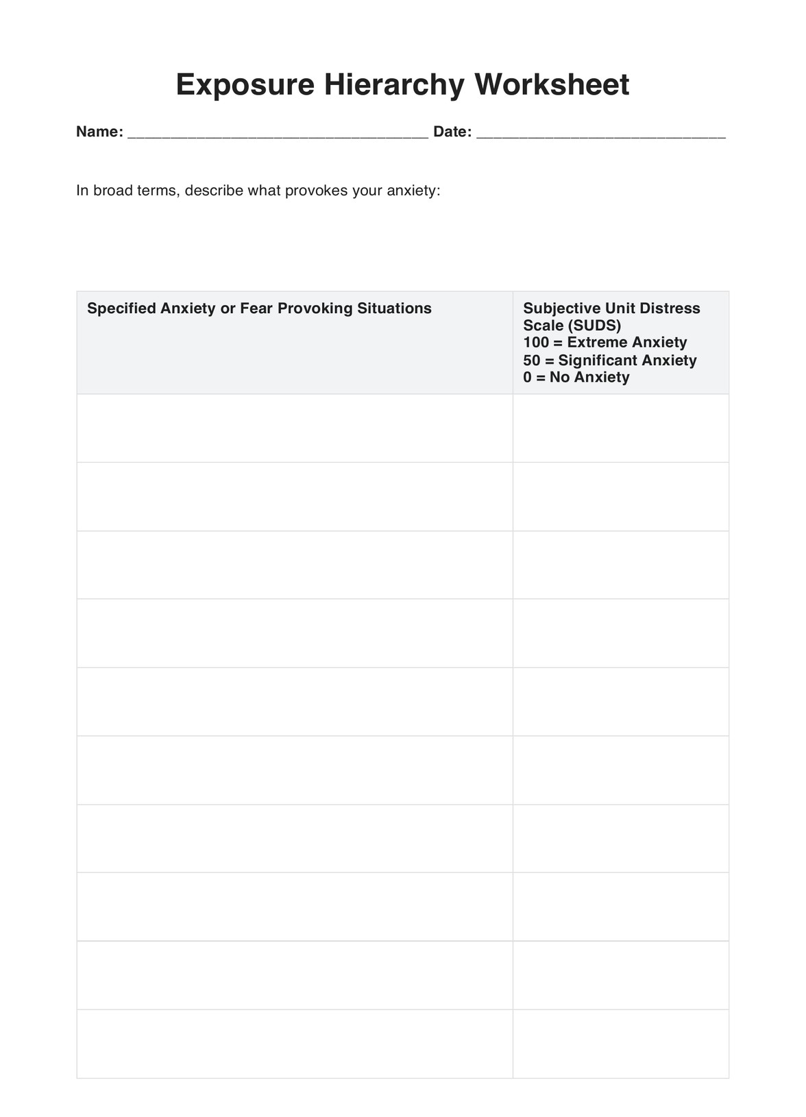 Exposure Hierarchy Worksheet PDF Example