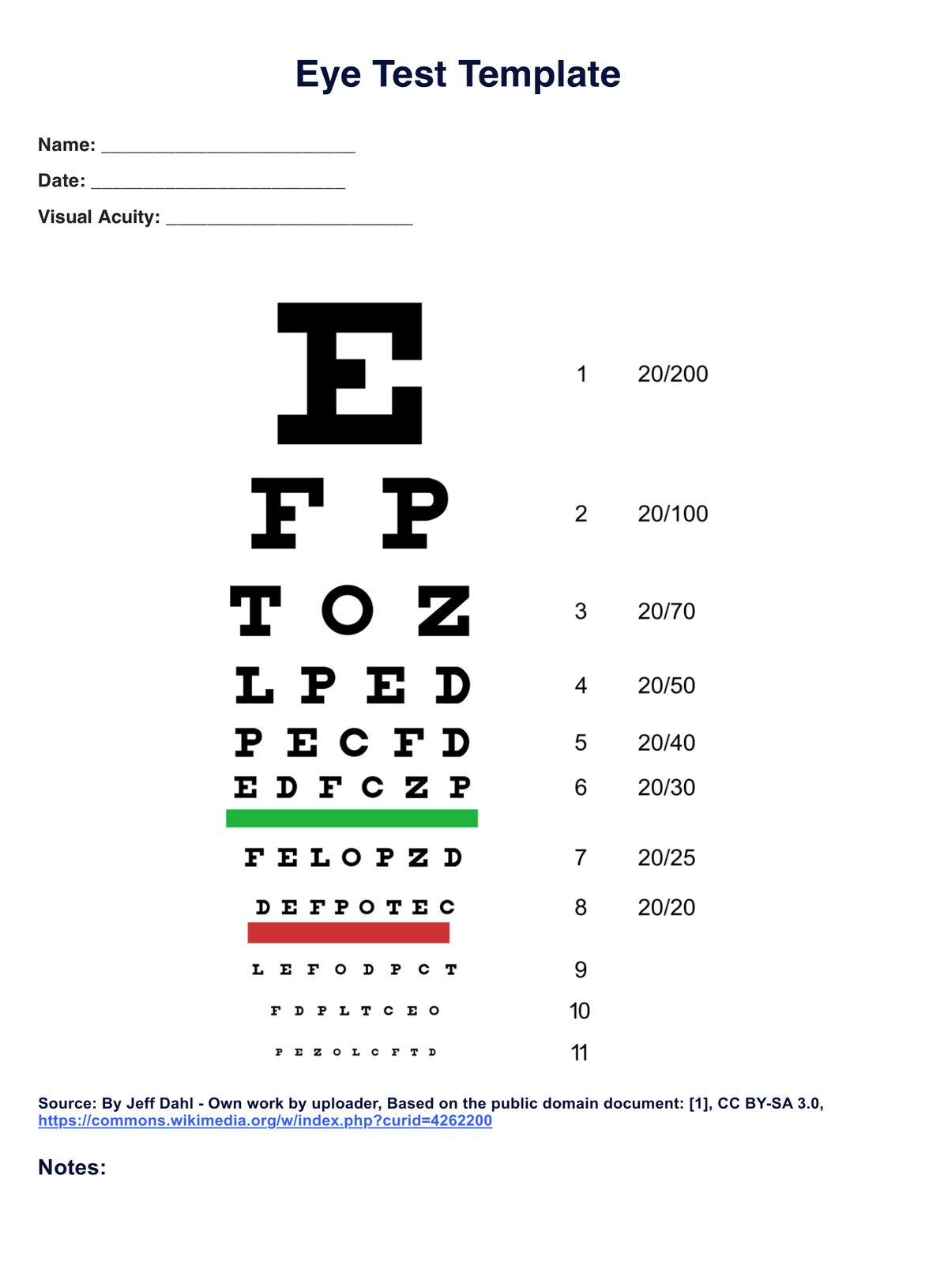 Eye Test Chart Template PDF Example