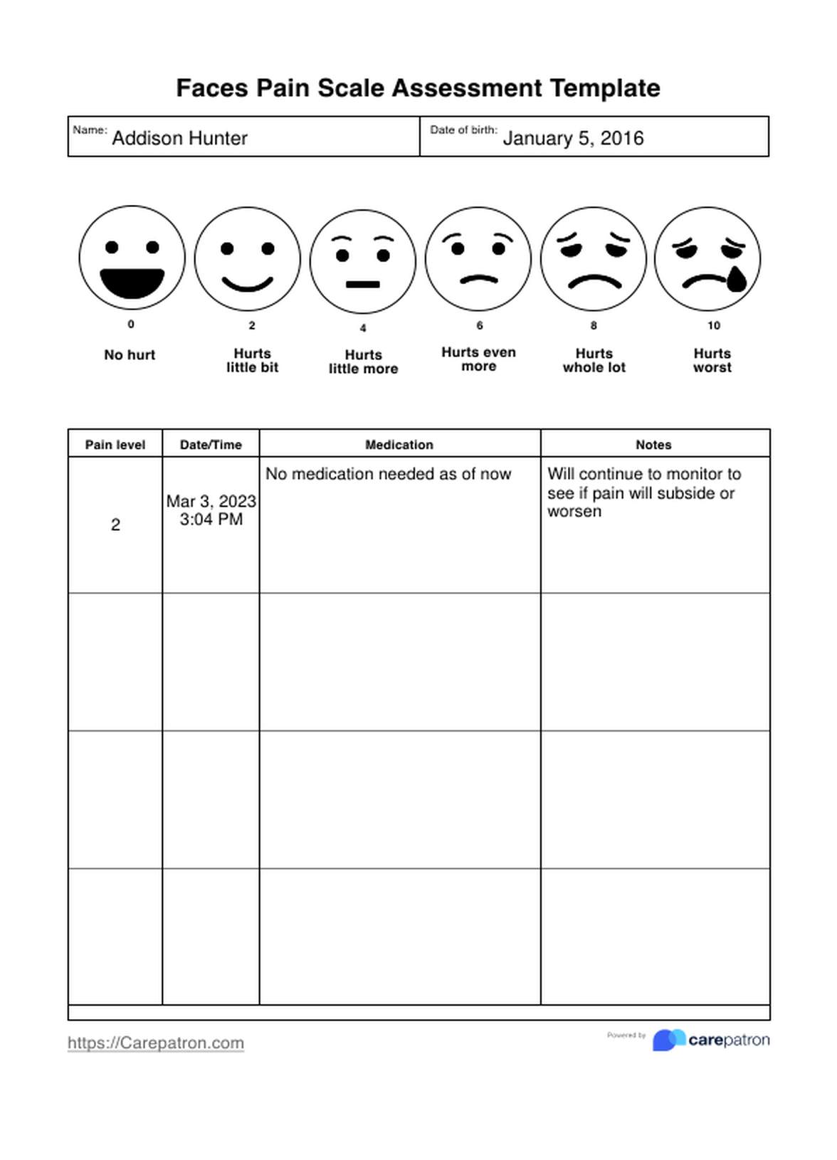 Faces Pain Scale PDF Example