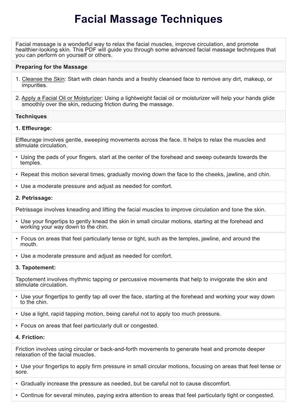 Facial Massage Techniques PDF PDF Example
