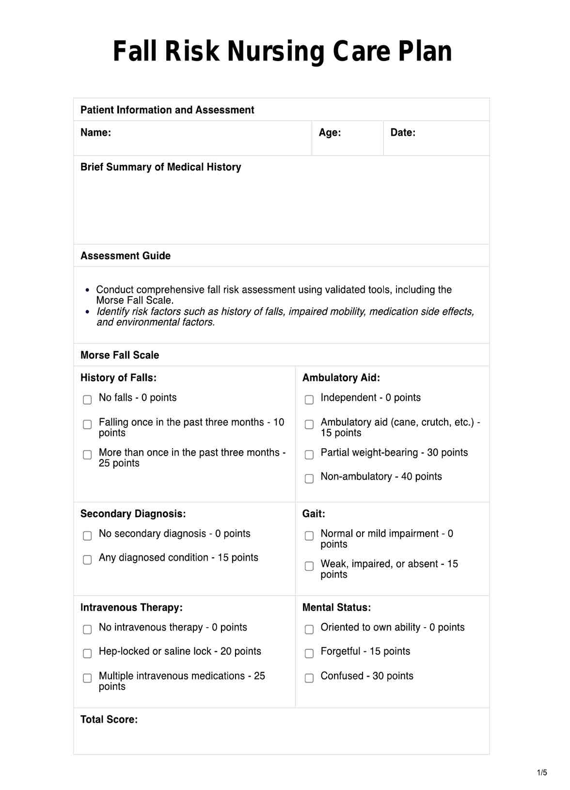 Fall Risk Assessment & Example | Free PDF Download