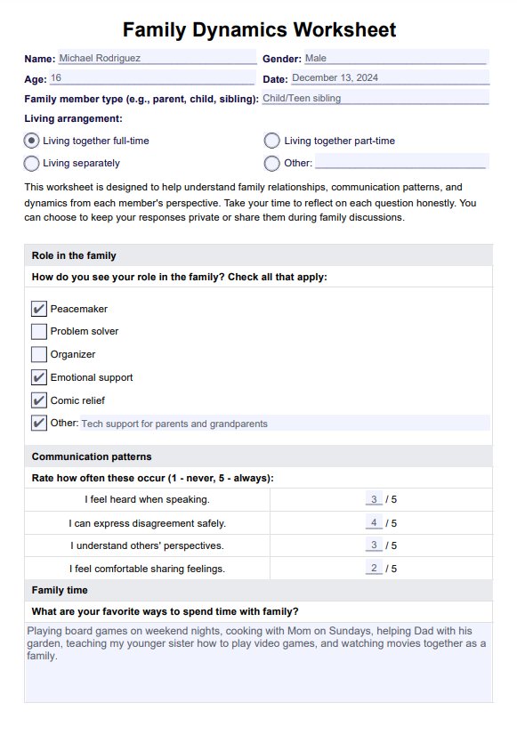 Family Dynamics Worksheet PDF PDF Example