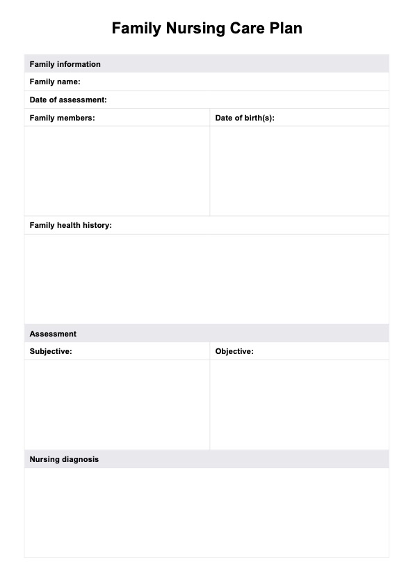 Family Nursing Care Plan PDF Example