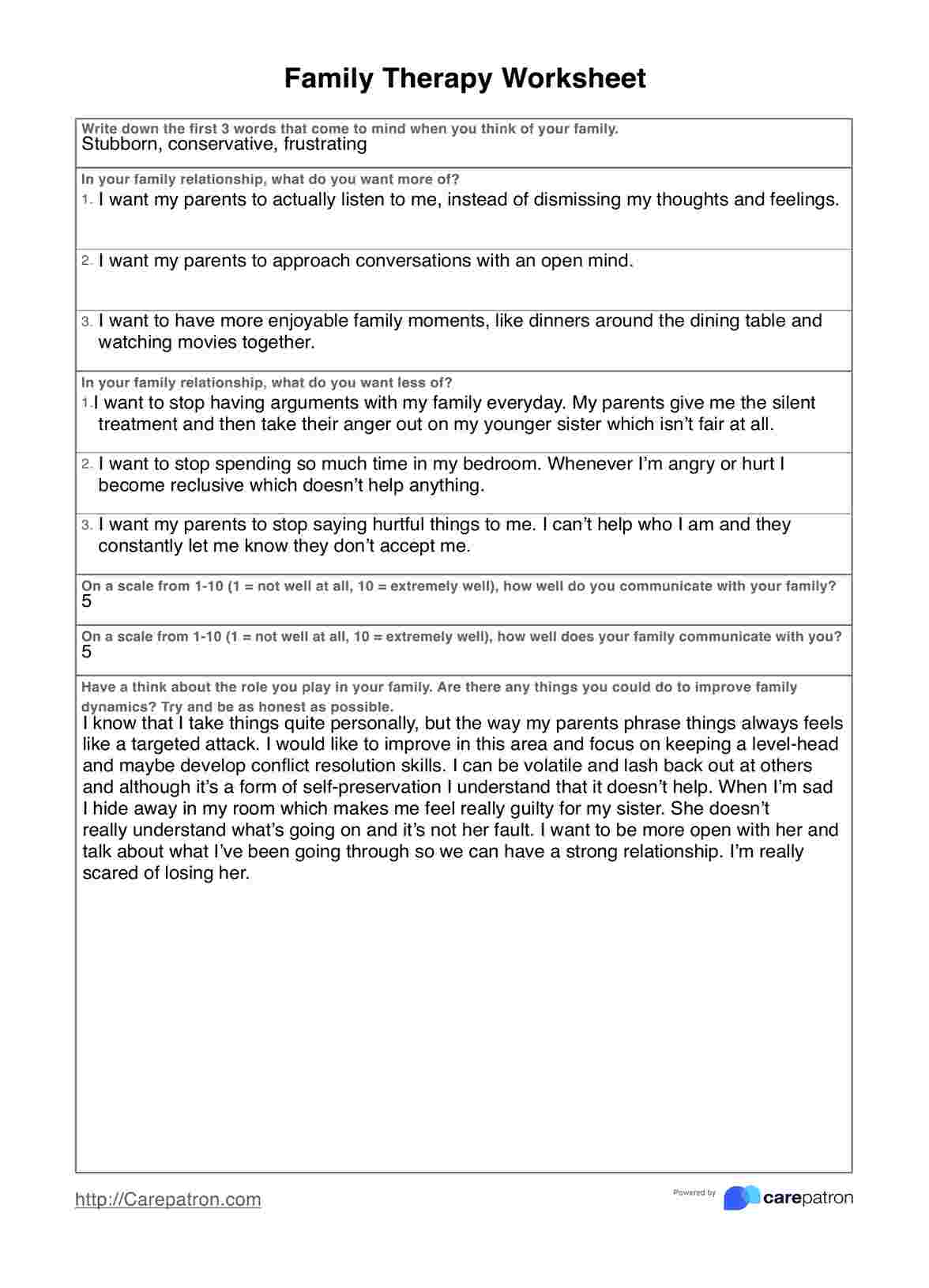 Family Therapy Worksheets PDF Example