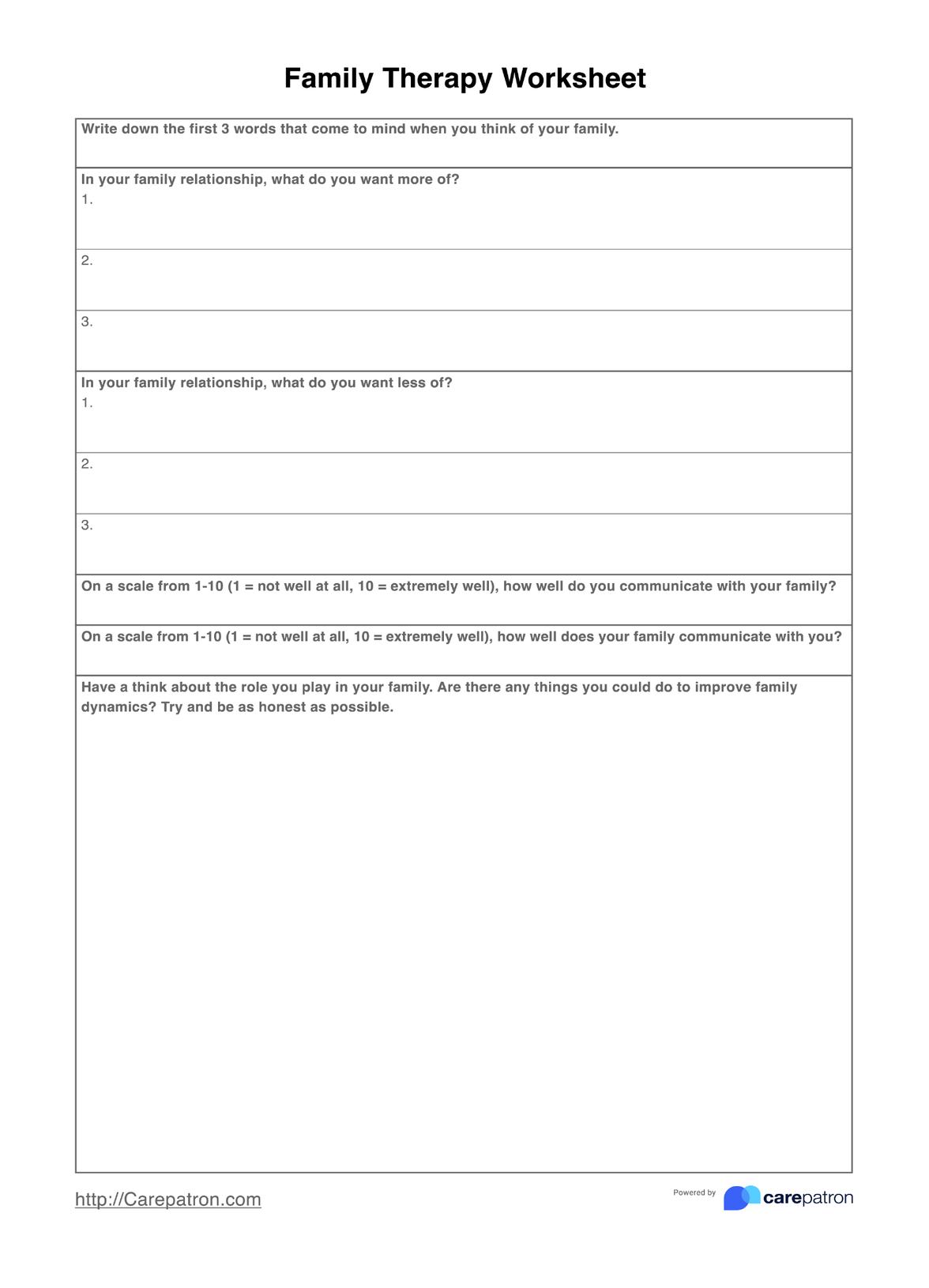 Family Therapy Worksheets PDF Example
