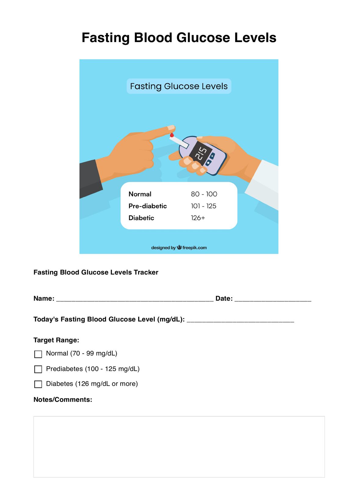 Fasting Blood Glucose Levels PDF Example