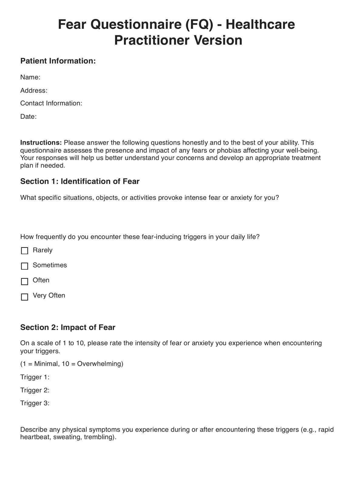 Fear Questionnaire (FQ) PDF Example