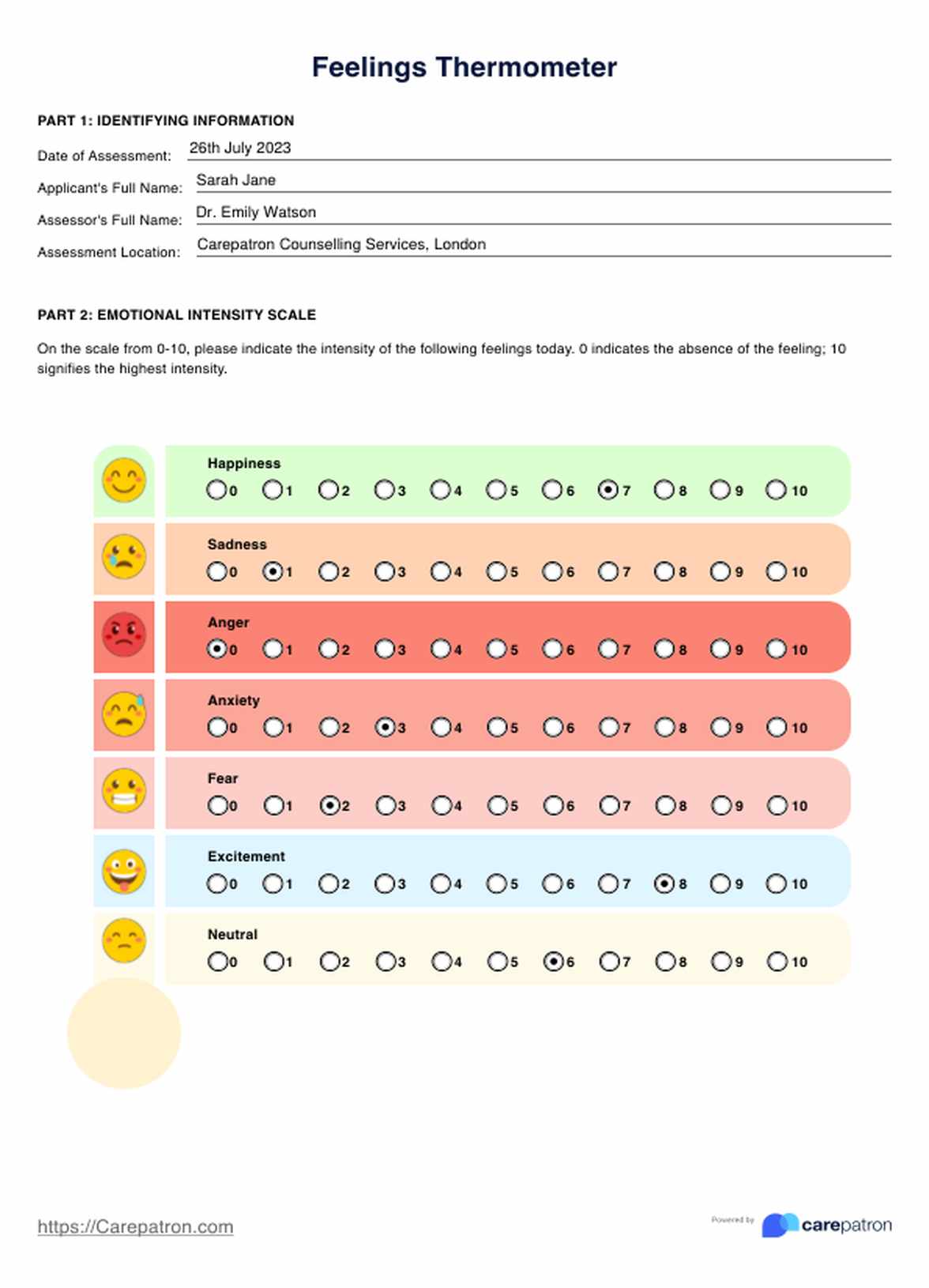 Feelings Thermometer PDF Example