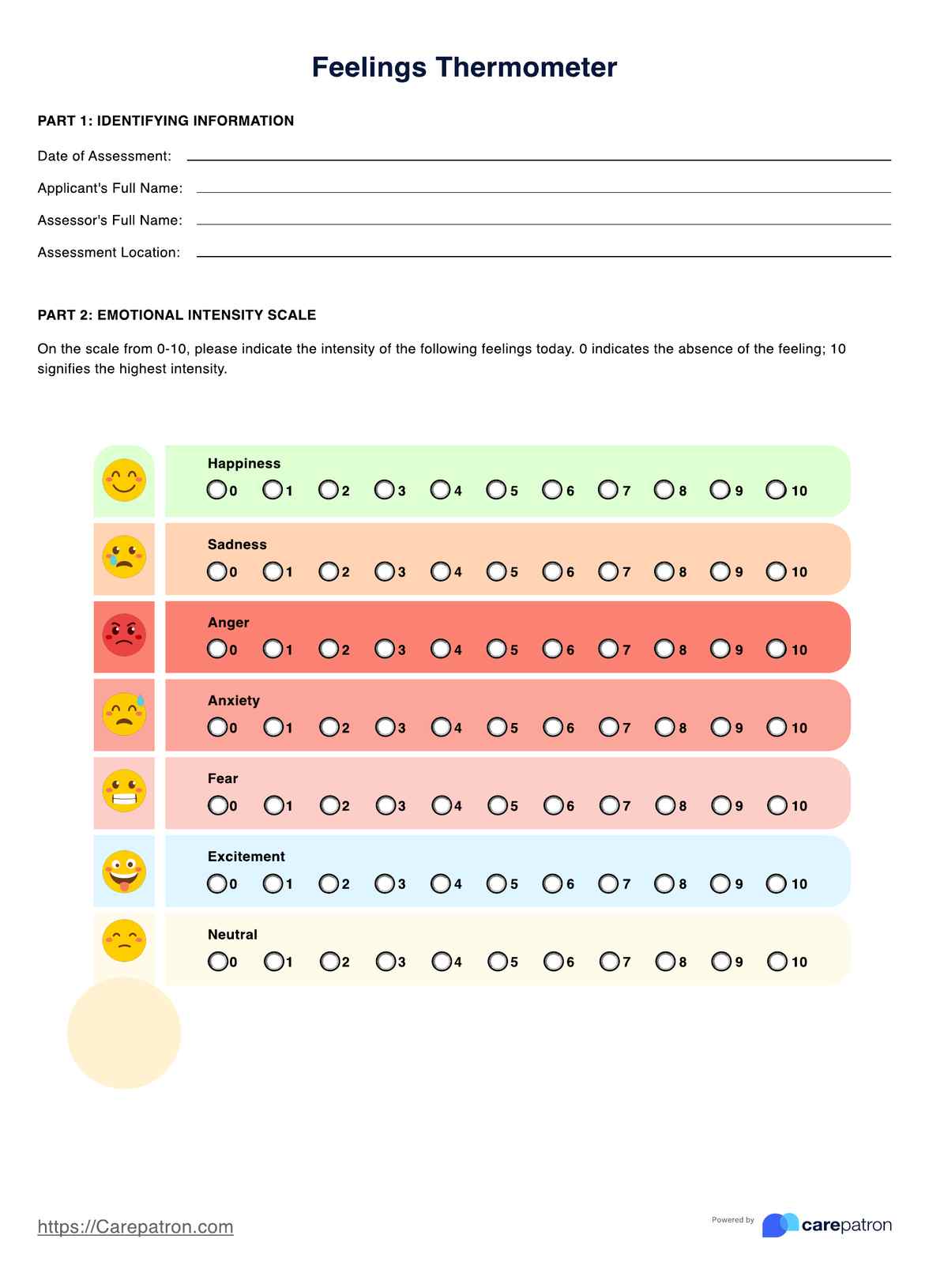 Feelings Thermometer PDF Example
