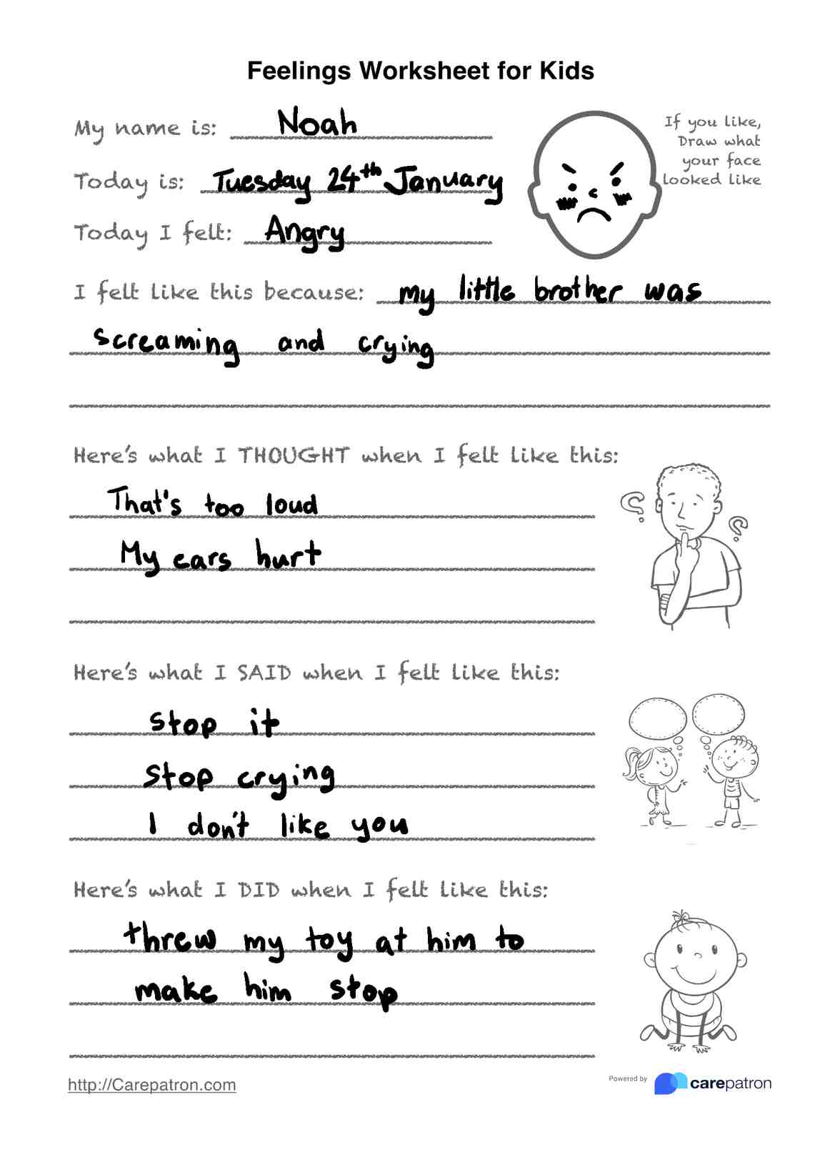 Feelings Worksheet For Kids PDF Example