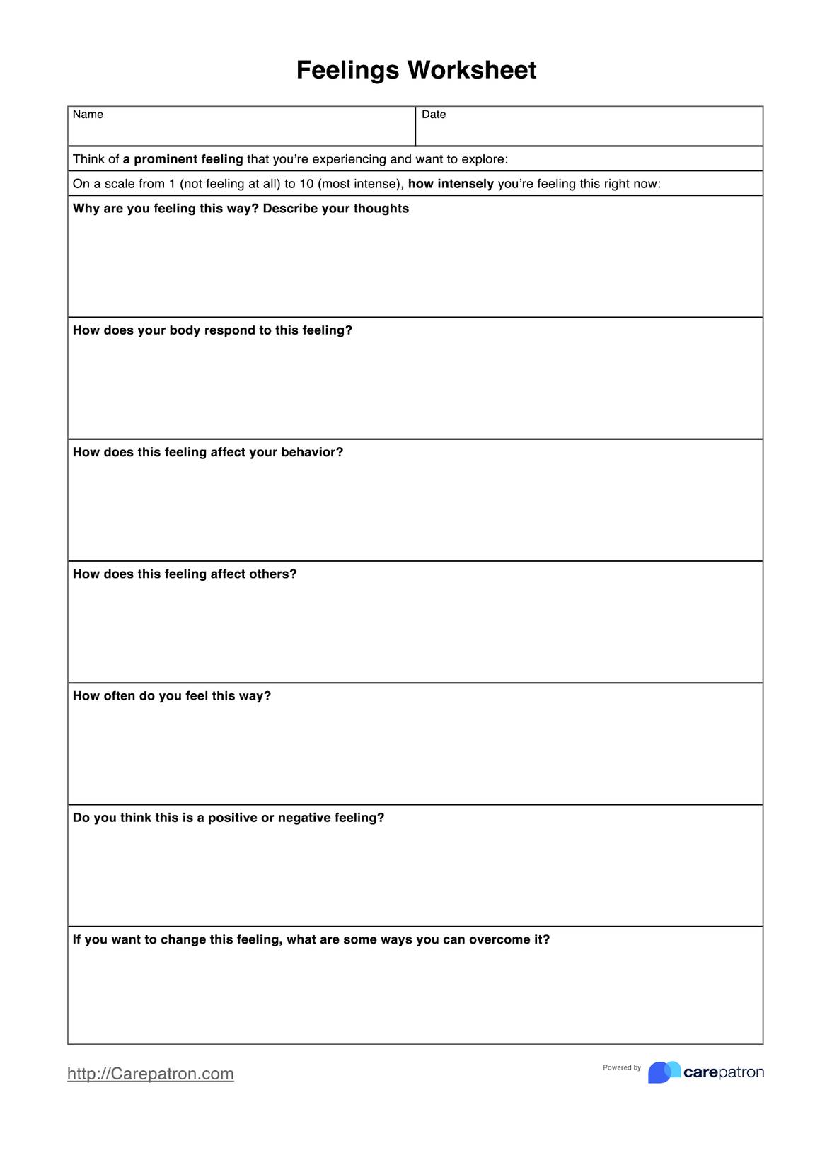 Feelings Worksheets PDF Example