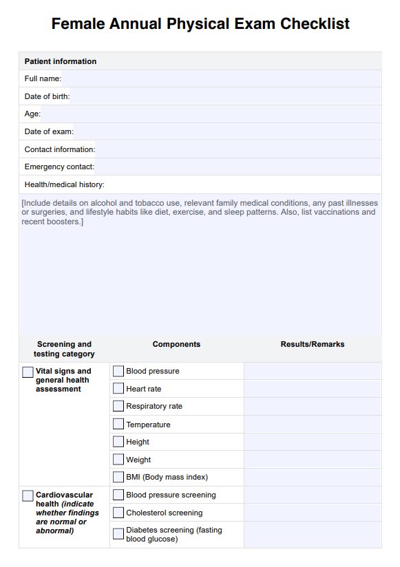 Kadın Yıllık Fizik Muayenesi PDF Example