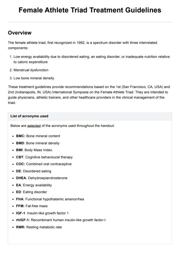 Female Athlete Triad Treatment Guidelines  PDF Example