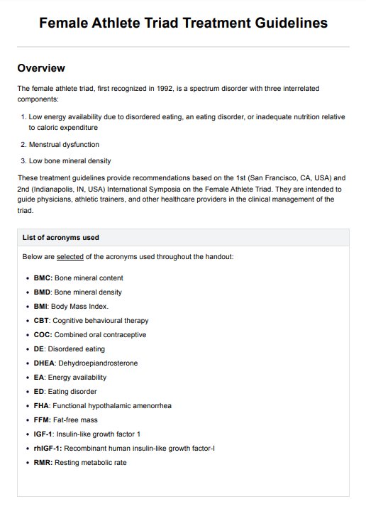 Female Athlete Triad Treatment Guidelines  PDF Example