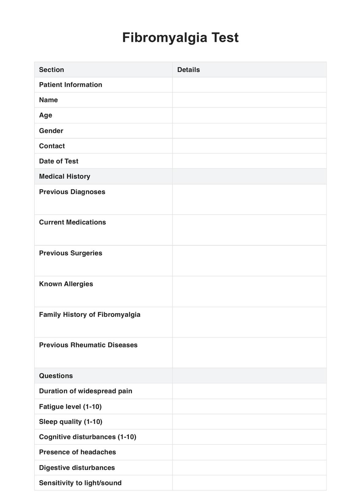 Fibromyalgia Tests PDF Example