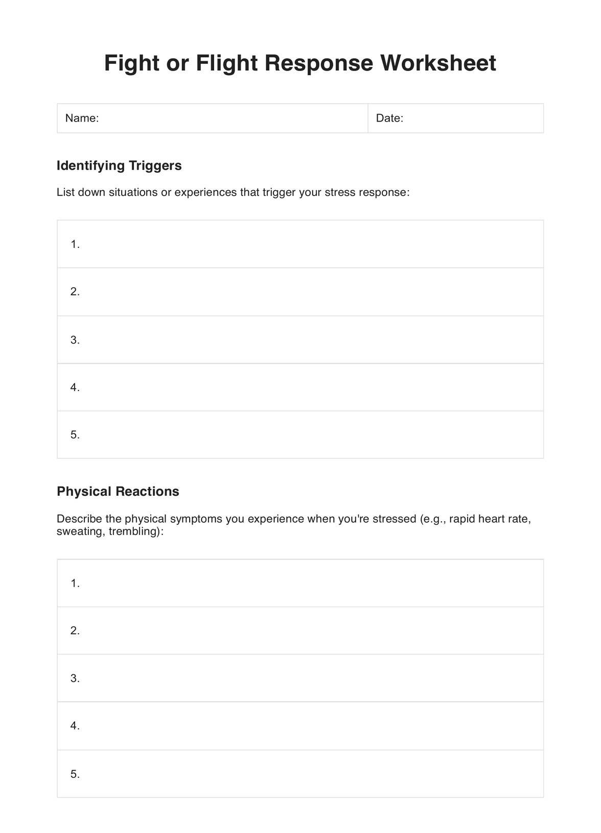 Fight Or Flight Response Worksheet PDF Example