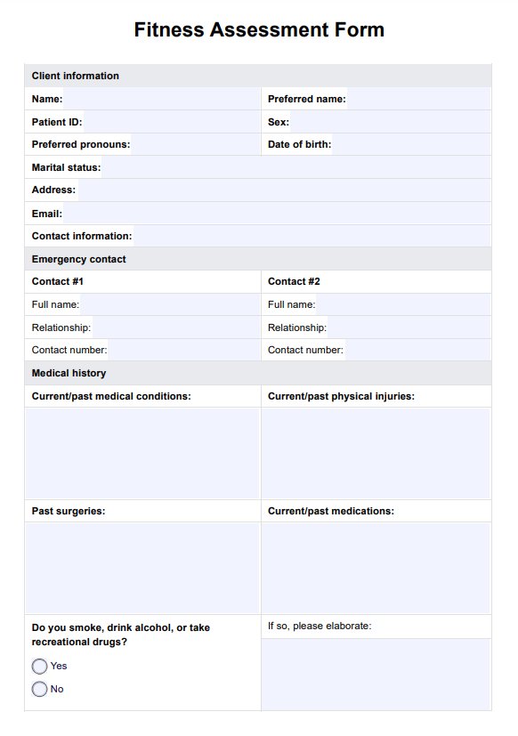 Fitness Assessment Form PDF Example