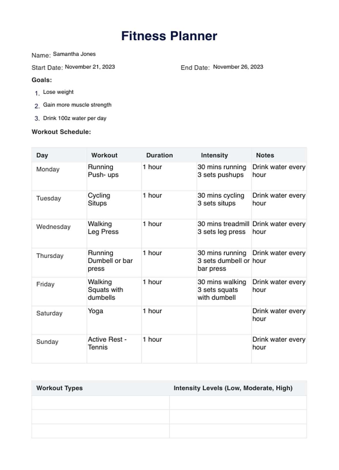 Fitness Planner PDF Example