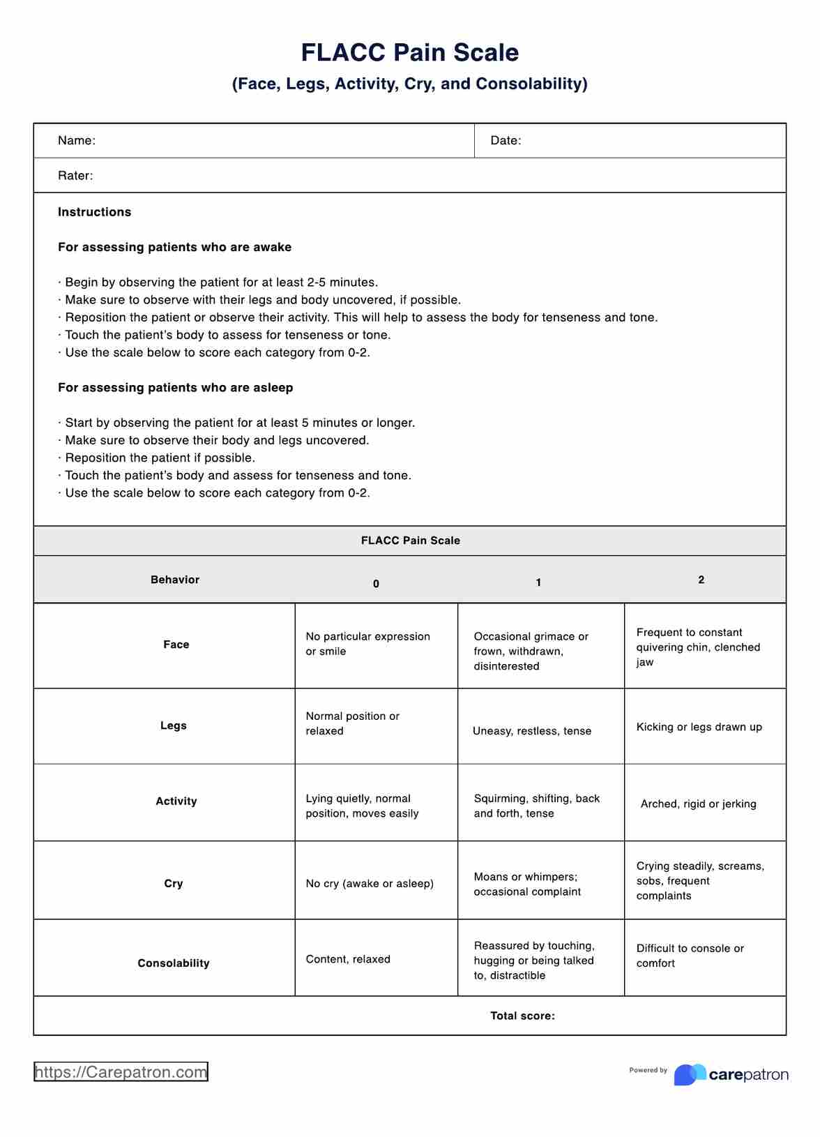 FLACC Pain Scale PDF Example
