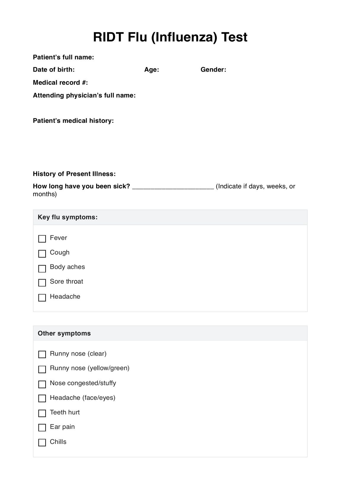 Flu (Influenza) Test - RITD PDF Example
