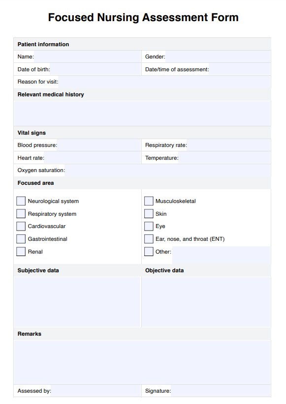 Formulario de evaluación para enfermería PDF Example