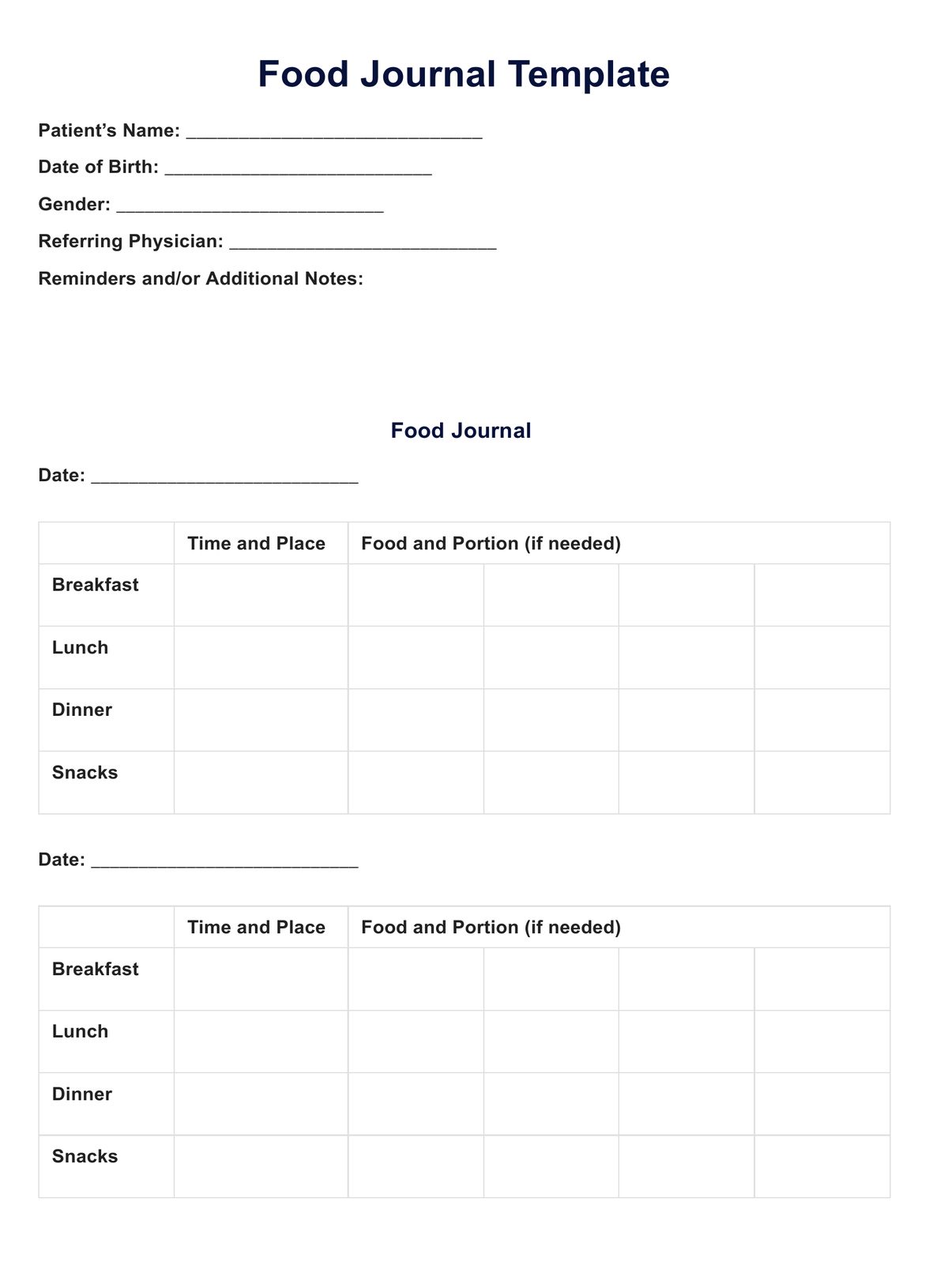 Food Journal Template PDF Example