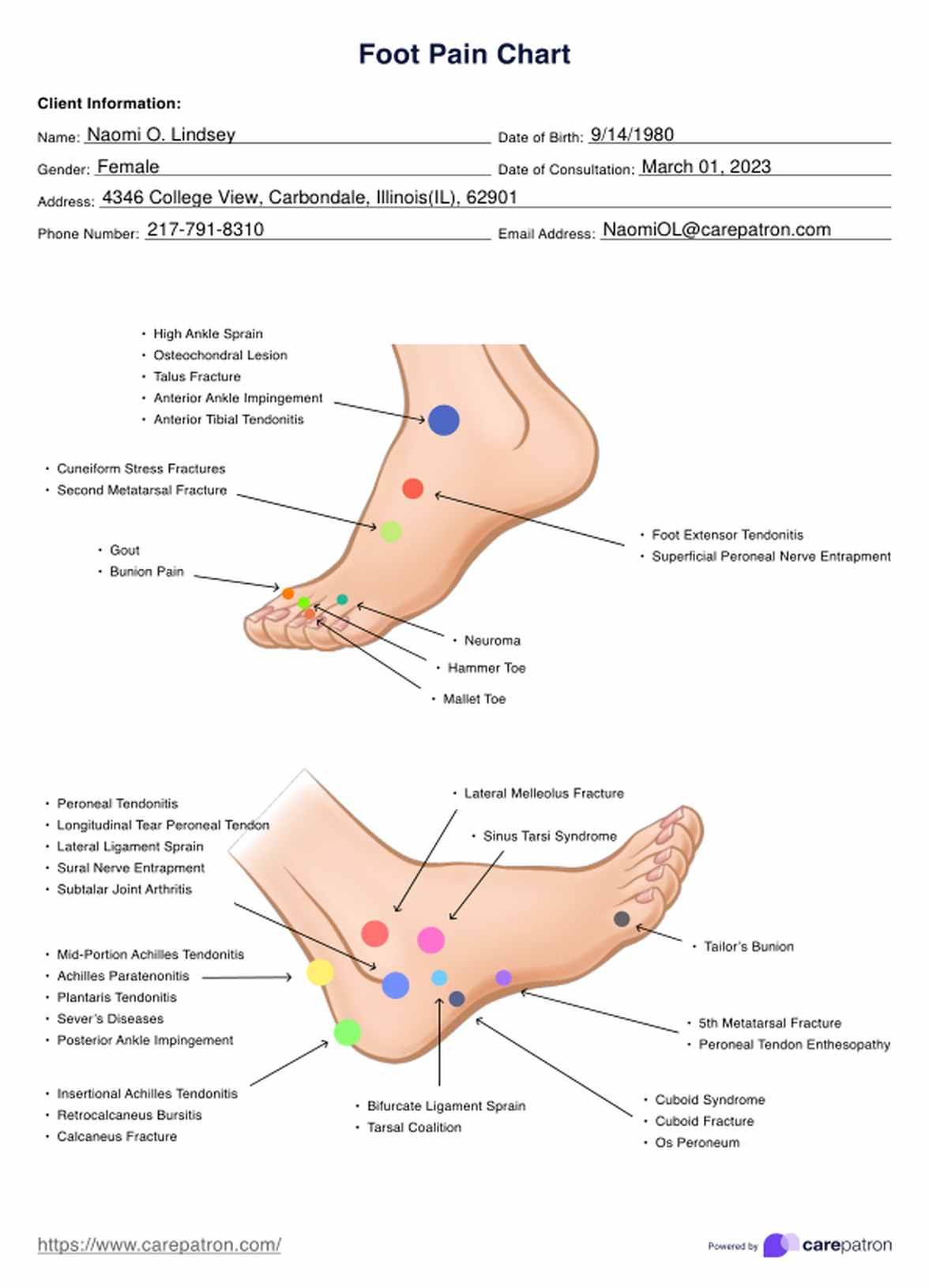 Foot Pain Chart PDF Example